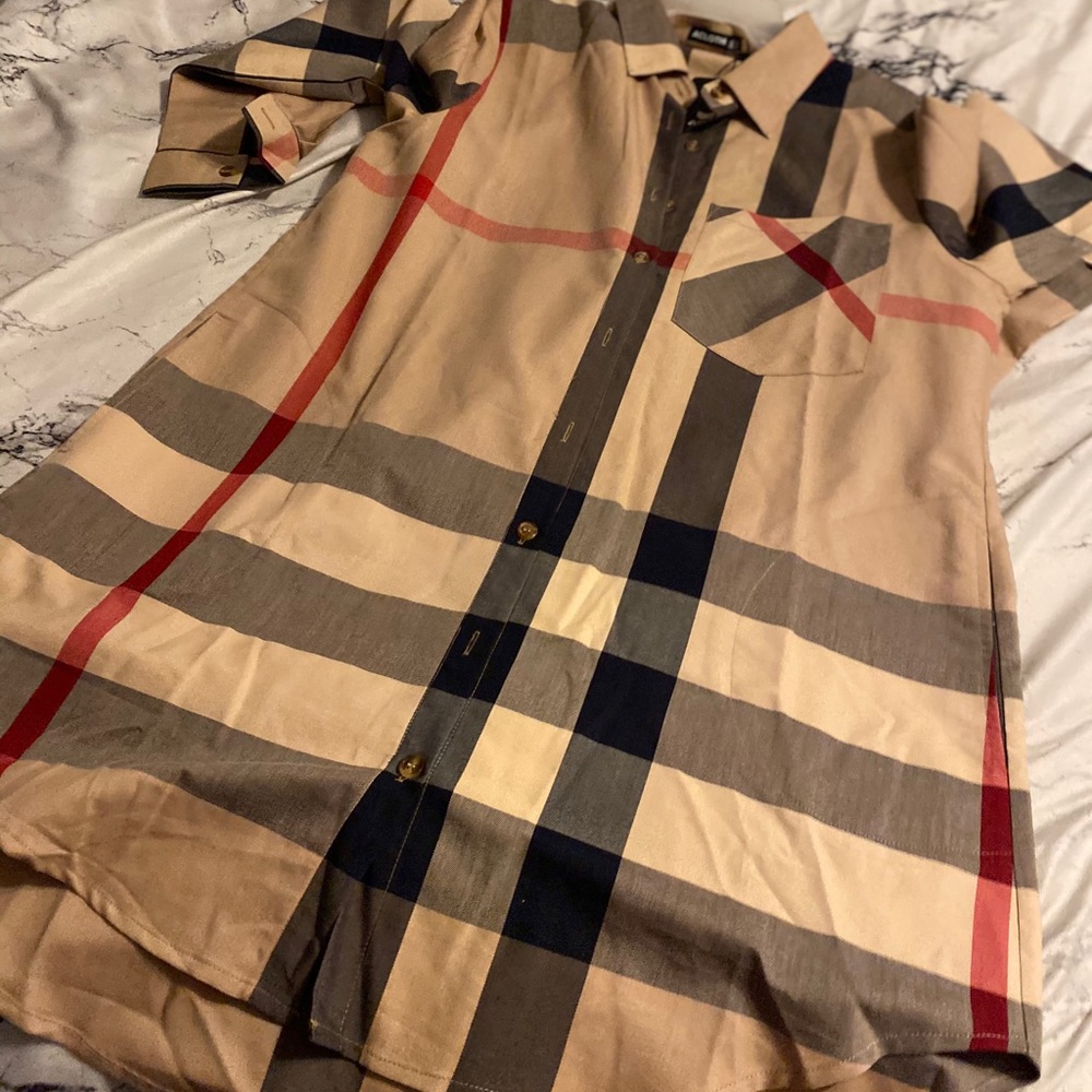 Plaid button down shirt dress